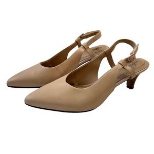 Clarks Slingback Heels Pointed Toe Dress Shoes Beige‎ Kitten Heel Womens 9.5W